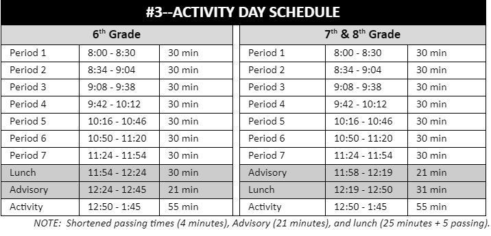 Activity Day Schedule #3