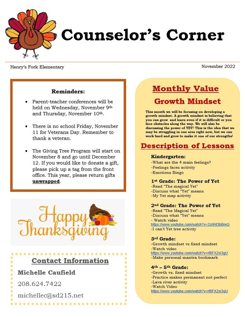 Counselor's Corner November Newsletter English