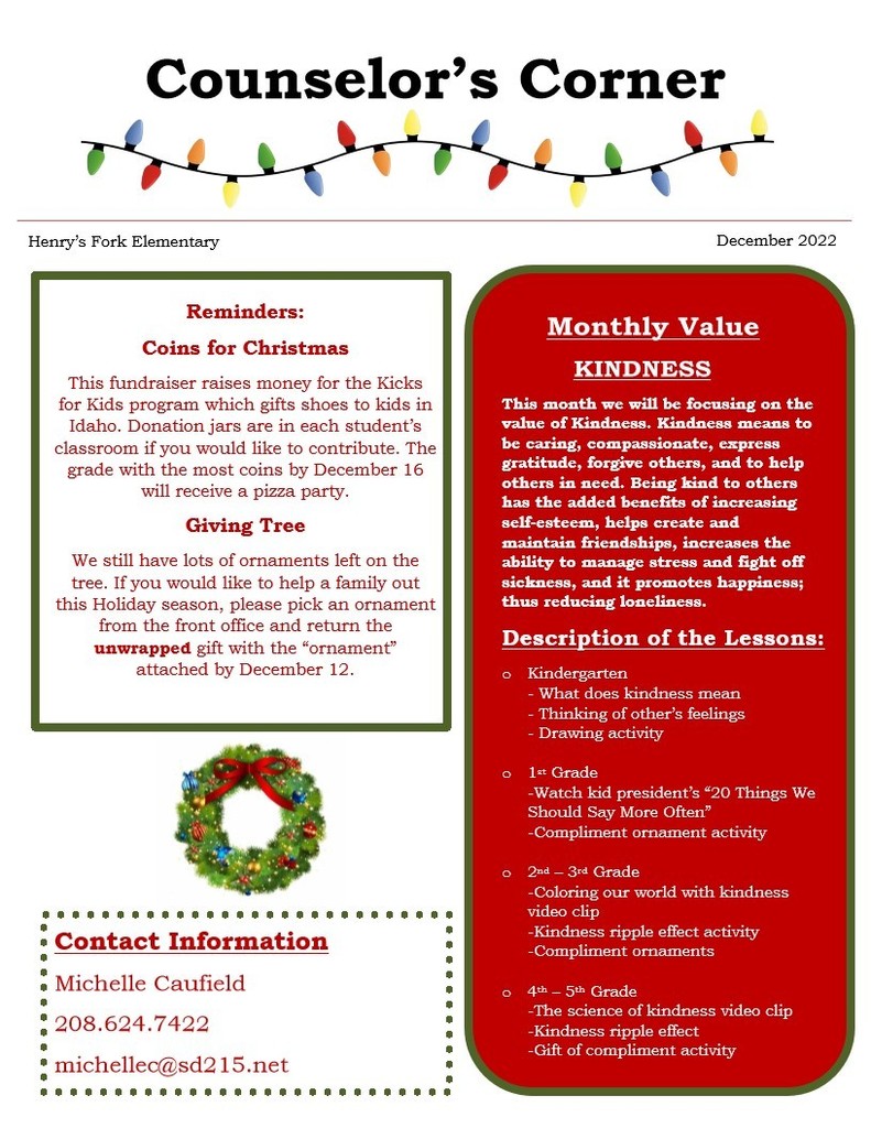 Counselor's Corner December Newsletter English