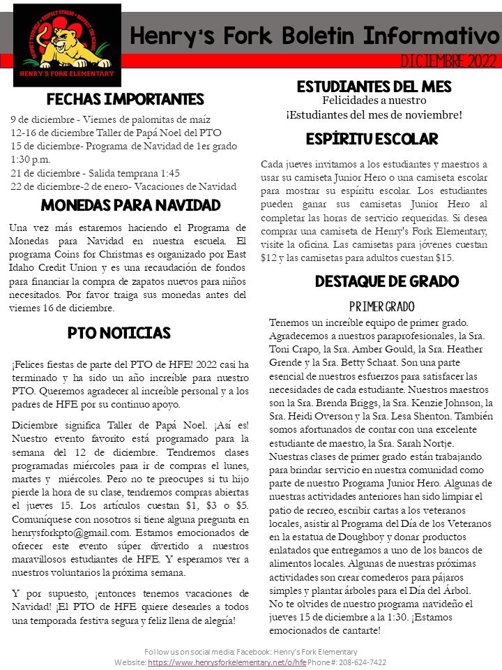 HFE December Newsletter Spanish