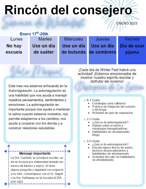 Counselor's Corner January Newsletter Spanish